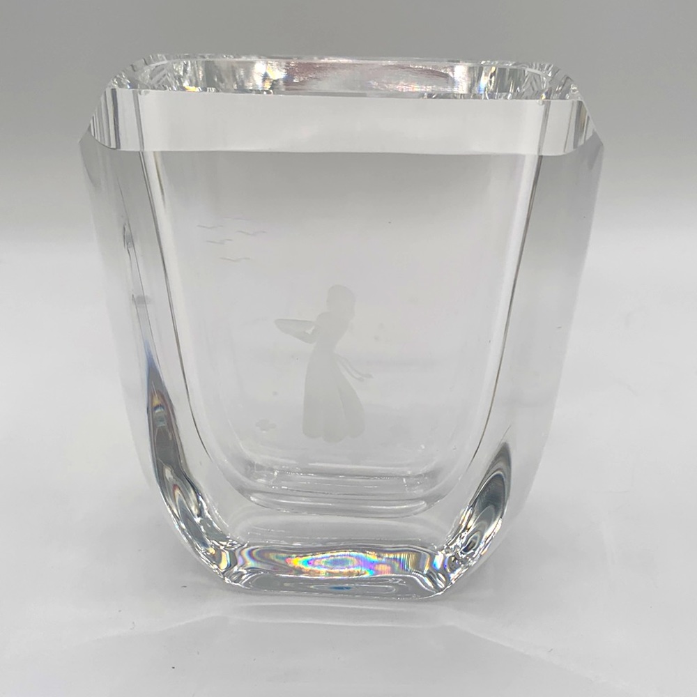 Skruf Signed Crystal Vase, etched.